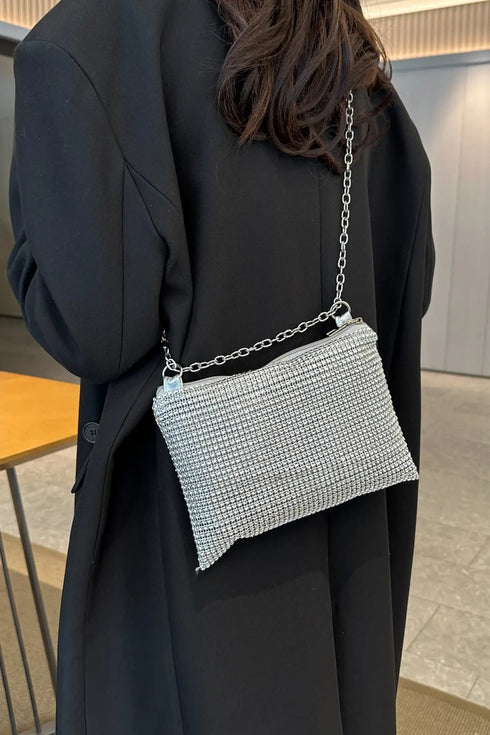 'Aya' Metal Chain Rhinestone Crossbody Bag - Celes Fashion